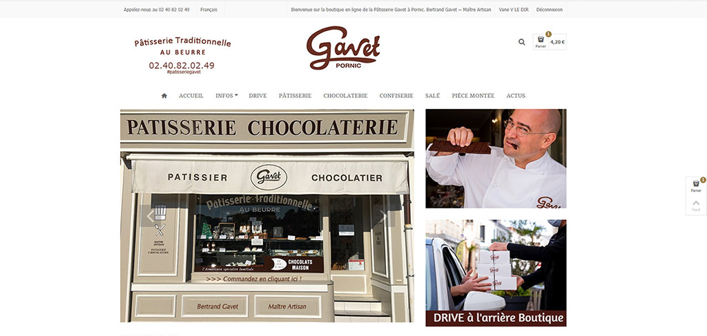 Pâtisserie Gavet à Pornic : Visuel de la page d'accueil du site internet, de 2015 à 2022.