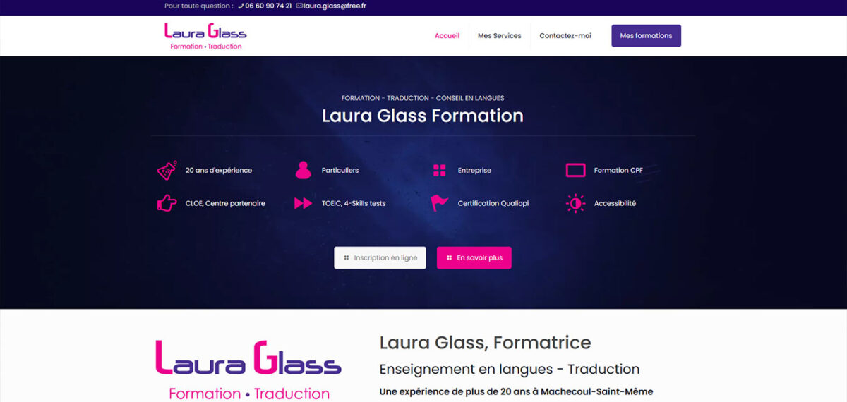 Site internet Antiopa Laura Glass Formation - conseils et cours en langues étrangères